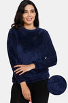 Zivame Fur Knit Poly Sweatshirt - Medieval Blue — thumbnail 1